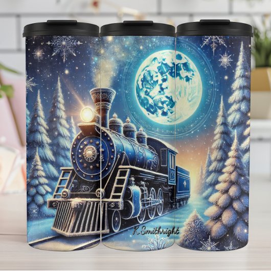 Magical Blue Christmas Train Moonlit Scene タンブラー