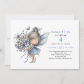 Magical Blue Fairy Girl 4th Birthday Pastel invite 招待状 (正面)