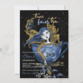 Magical Blue Gold Fairy Teacup Birthday Tea Party 招待状 (正面)