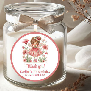 Magical Blush Pink Fairy Flowers Girl Birthday ラウンドシール