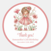 Magical Blush Pink Fairy Flowers Girl Birthday   ラウンドシール (正面)