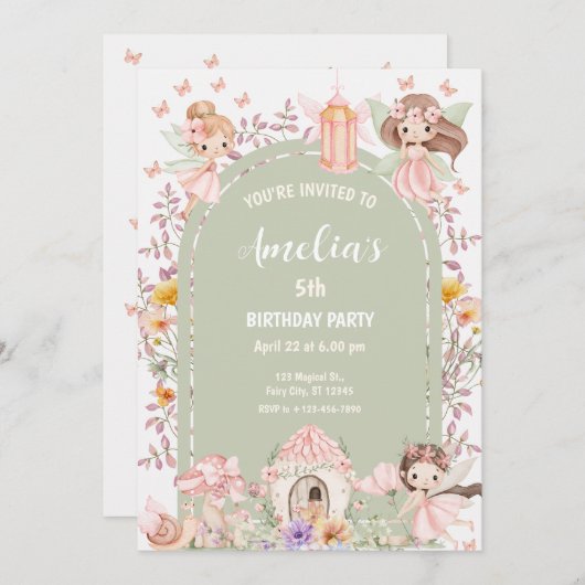 Magical Boho Fairy Garden Wildflower 招待状 (正面/裏面)