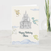 Magical Castle Cute Dragons Kids Birthday カード (正面)