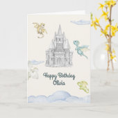 Magical Castle Cute Dragons Kids Birthday カード (黄色い花)