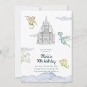 Magical Castle Cute Dragons Kids Birthday 招待状 (正面)