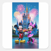 Magical Castle Mickey and Minnie Mouse Party Paper スクエアシール (正面)