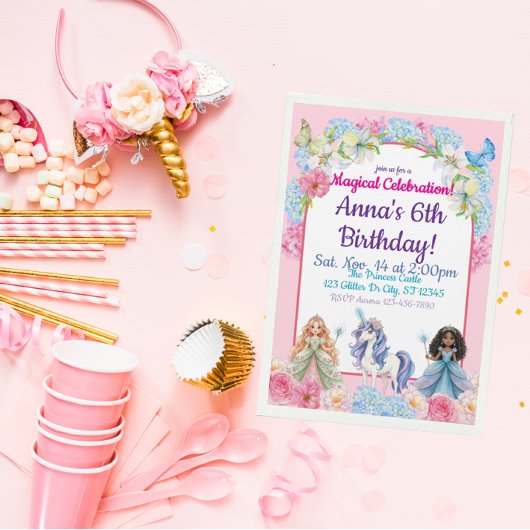 Magical Celebration Princess Unicorn Birthday 招待状