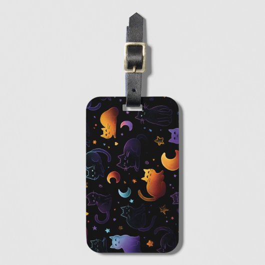 Magical Celestial Cat Pattern with Moons  ラゲッジタグ (正面縦)