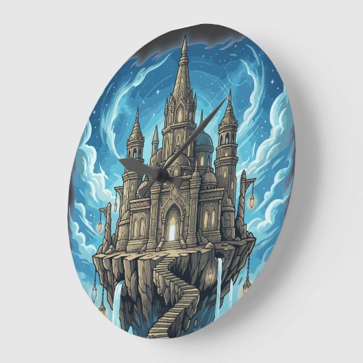 Magical Celestial Floating Castle In The Clouds ラージ壁時計 (傾斜)
