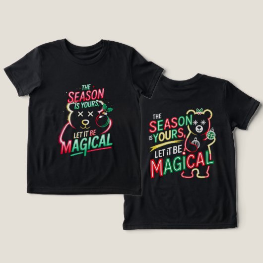 Magical Christmas Bear Girls Whimsical Neon Holida トライブレンドTシャツ (デザイン正面&裏面)