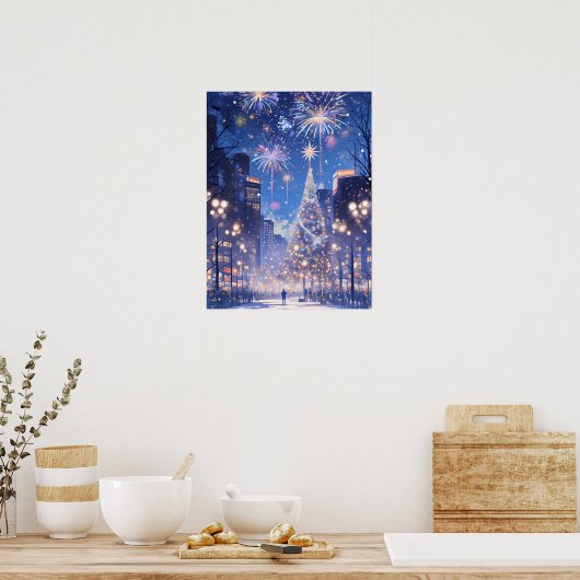 Magical Christmas City Fireworks Night ポスター (キッチン)