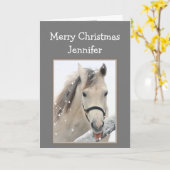 Magical Christmas Custom Name Wishes White Horse カード (黄色い花)