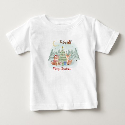 Magical Christmas Night in the Winter Forest ベビーTシャツ (正面)