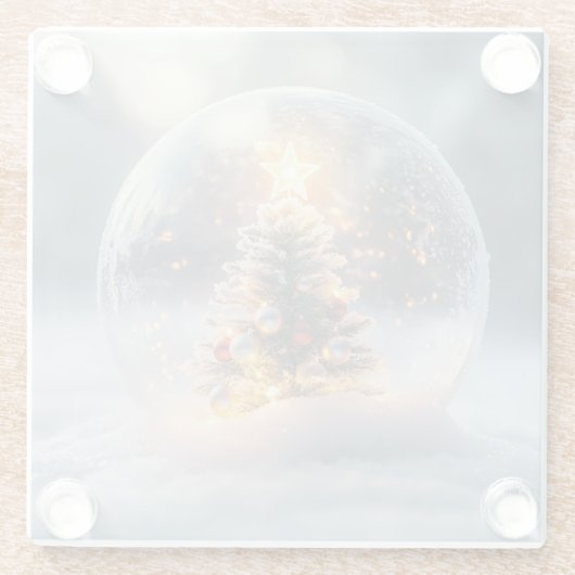 Magical Christmas Snow Globe with Glowing Tree ガラスコースター (裏面)