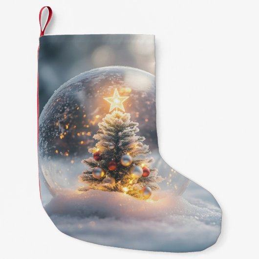Magical Christmas Snow Globe with Glowing Tree スモールクリスマスストッキング (正面)