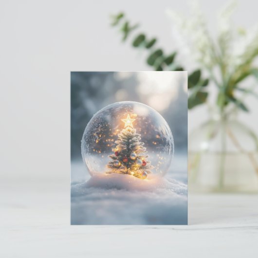 Magical Christmas Snow Globe with Glowing Tree ポストカード (スタンド正面)
