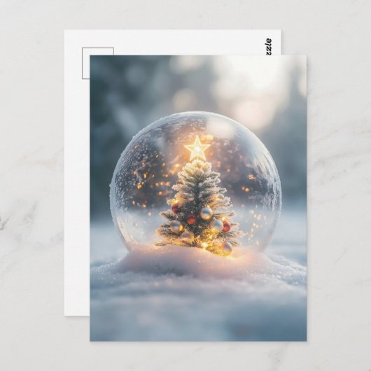Magical Christmas Snow Globe with Glowing Tree ポストカード (正面/裏面)
