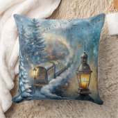 Magical Christmas Train Pillow – Vintage Winter クッション (ブランケット)