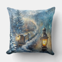 Magical Christmas Train Pillow – Vintage Winter
