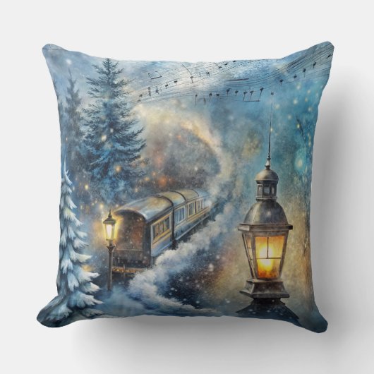 Magical Christmas Train Pillow – Vintage Winter クッション (正面)