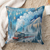 Magical Christmas Train Pillow – Vintage Winter クッション (ブランケット)
