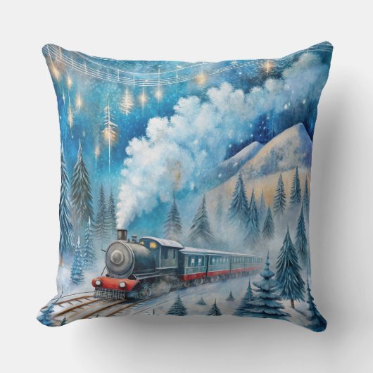 Magical Christmas Train Pillow – Vintage Winter クッション (正面)