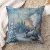 Magical Christmas Train Pillow – Vintage Winter クッション (ブランケット)