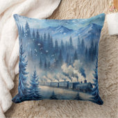 Magical Christmas Train Pillow – Vintage Winter クッション (ブランケット)