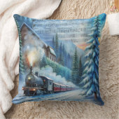 Magical Christmas Train Pillow – Vintage Winter クッション (ブランケット)