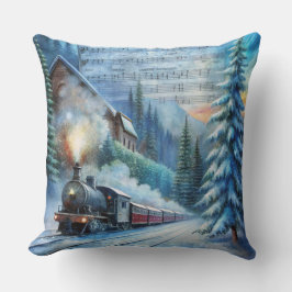 Magical Christmas Train Pillow – Vintage Winter クッション