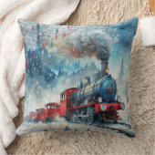Magical Christmas Train Pillow – Vintage Winter クッション (ブランケット)