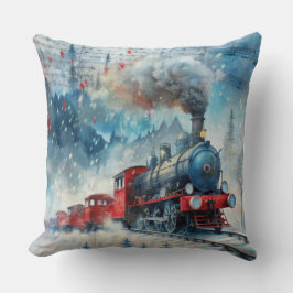 Magical Christmas Train Pillow – Vintage Winter クッション