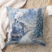 Magical Christmas Train Pillow – Vintage Winter クッション (ブランケット)