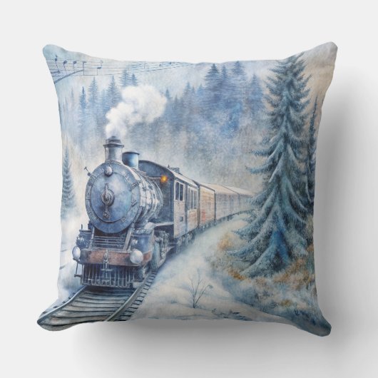 Magical Christmas Train Pillow – Vintage Winter クッション (正面)