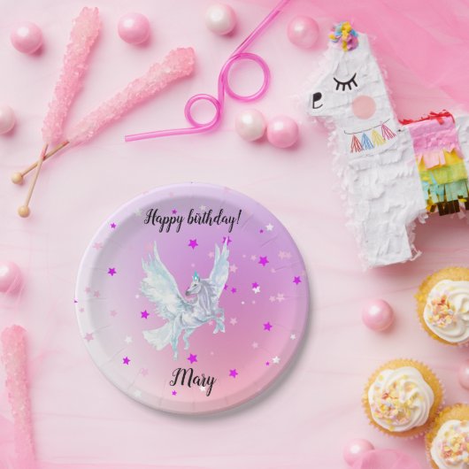 Magical color start white unicorn ペーパープレート (パーティー)