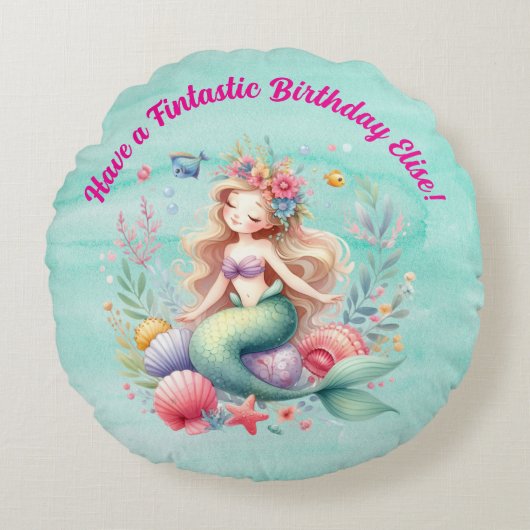 Magical colorful Mermaid Fintastic Birthday Gift ラウンドクッション (正面)