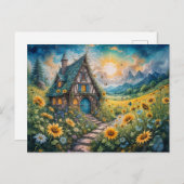 Magical Cottage with Sunflower Field ポストカード (正面/裏面)