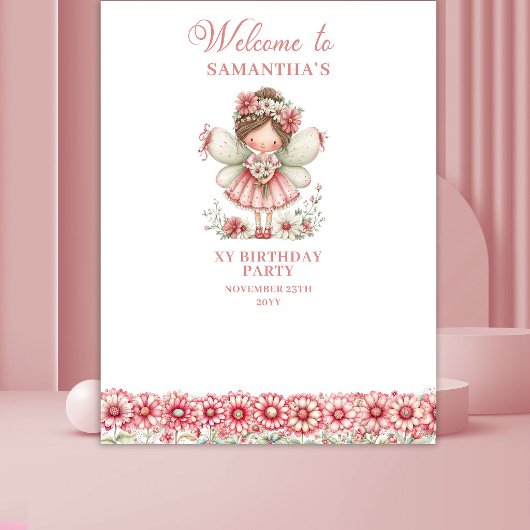 Magical Cute Fairy Pastel Pink 3 Birthday Backdrop タペストリー