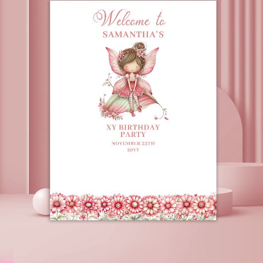 Magical Cute Pink Fairy 3rd Birthday Backdrop タペストリー