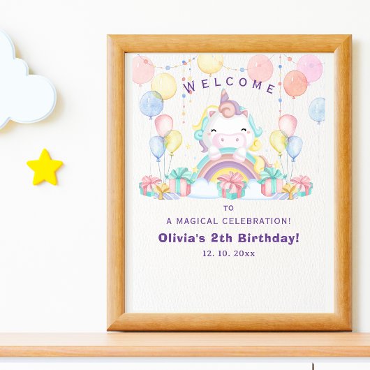 Magical cute unicorn girl birthday celebration ポスター
