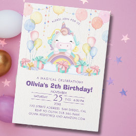 Magical cute unicorn girl birthday celebration 招待状