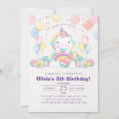 Magical cute unicorn girl birthday celebration 招待状 (正面)