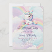 Magical Cute Unicorn Rainbow 1st Birthday 招待状 (正面)