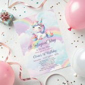 Magical Cute Unicorn Rainbow  1st Birthday  招待状