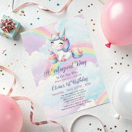 Magical Cute Unicorn Rainbow  1st Birthday  招待状