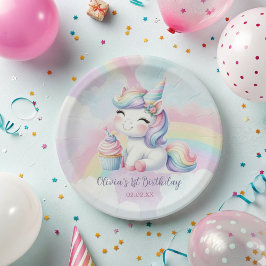 Magical Cute Unicorn Rainbow Birthday  ペーパープレート