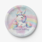 Magical Cute Unicorn Rainbow Birthday  ペーパープレート (正面)