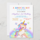 Magical Day Rainbow Stars Unicorn Birthday  招待状 (正面)