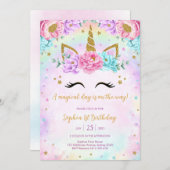 Magical Day Unicorn and Rainbows Birthday 招待状 (正面/裏面)