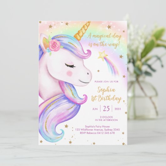 Magical Day Unicorn and Rainbows Birthday 招待状 (スタンド正面)